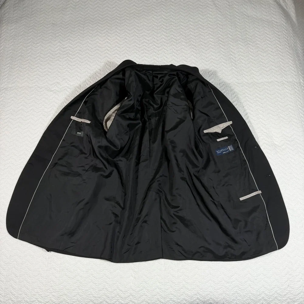 Hugo Boss Blazer Men 44L Black Professional Guabello Super 120s Wool‎ EUC